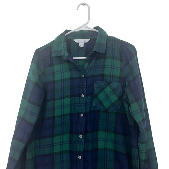 Old Navy Womens Green & Navy Plaid The Classic Fit Button-Up Flannel Shirt SZ M - Picture 9 of 11